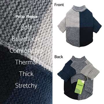 Fitwarm Color Block Dog Sweater, Knitted Pet Coat, Dog Winter Clothes for Small Dogs Boy, Cat Apparel, Grey, Blue, Black, Large