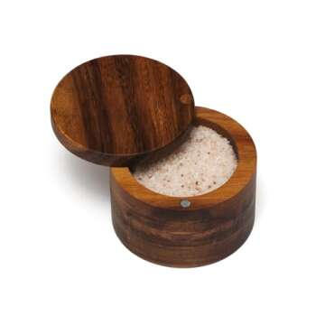 Lipper Acacia Wood Salt or Spice Box with Swivel Cover