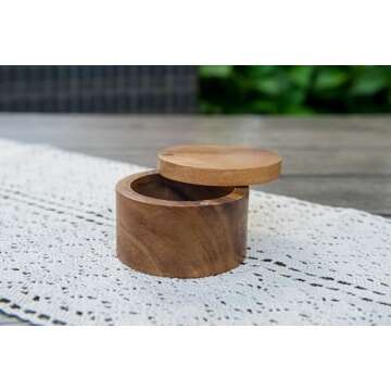 Lipper Acacia Wood Salt or Spice Box with Swivel Cover