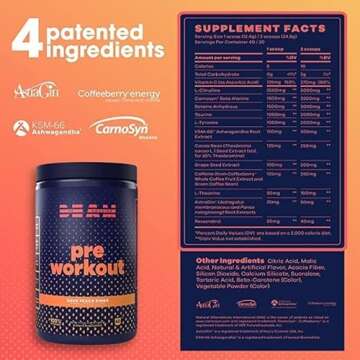 Be Amazing Pre-Workout Powder | Vegan Energy Booster Powdered Drink with All-Natural Caffeine, No Crash, No Jitters | Gluten-Free Supplement with Adaptogens | Sour Peach Rings, 30 Scoops