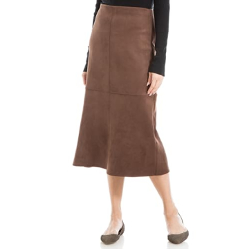 Max Studio Women's Faux Suede High Waist A-Line Midi Skirt US X-Small, Sequoia