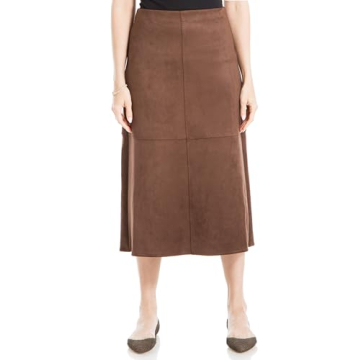 Max Studio Faux Suede High Waist A-Line Midi Skirt