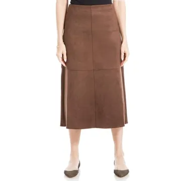 Max Studio Faux Suede High Waist A-Line Midi Skirt