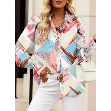EVALESS Multicolor Long Sleeve Shirt for Women Plus Size Tops for Women Dressy Casual Cute Blouses f...