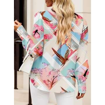 EVALESS Multicolor Long Sleeve Shirt for Women Plus Size Tops for Women Dressy Casual Cute Blouses for Women Fashion 2025 Button Down Shirts Sexy V Neck Boho Tops Spring Fall Outfits Clothes, X-Large