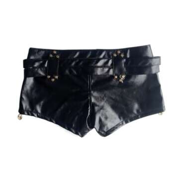 RSBFK Womens Low Waist Y2k Skinny Pu Leather Shorts,with a Belt Black S