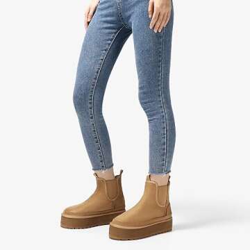 Bacia Platform Boots for Women Lightweight Suede Snow Boots Fur Interior Non-slip Outdoor Winter Boots Ankle Platform Mini Boots Brown 9.5US