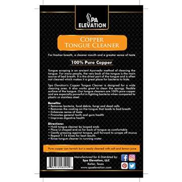 RUIYUXIN USB Natural Ayurvedic Tongue Cleaner by Spa Elevation: Copper Oral Scraper for Dental Hygiene and Health, Ergonomic Design for Comfortable Grip, Plaque and Bad Breath Remedy