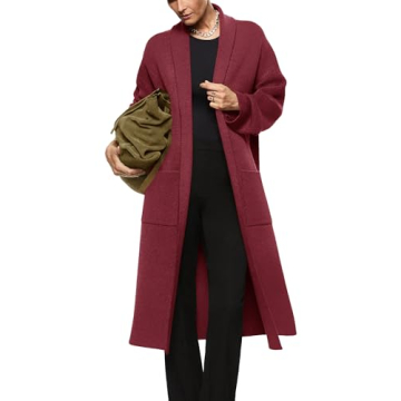 Womens Long Sleeve Maxi Cardigan Open Front Oversized Knitted Sweater Coat Casual Lapel Warm Overcoa...