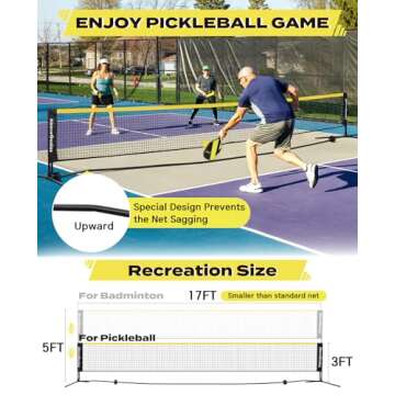 AboveGenius Pickleball Set with Net, Pickleball Paddles Set of 4, Portable Pickleball Net for Driveway, 4 Pickleball Balls, 1 Storage Bag,Indoor Outdoor Pickleball Games Gift (Yellow, 17 FT (NET))
