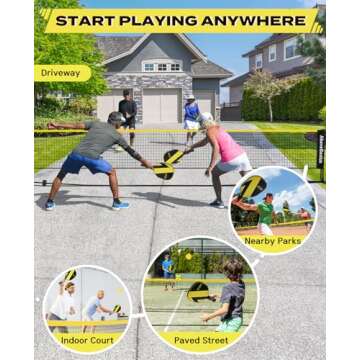 AboveGenius Pickleball Set with Net, Pickleball Paddles Set of 4, Portable Pickleball Net for Driveway, 4 Pickleball Balls, 1 Storage Bag,Indoor Outdoor Pickleball Games Gift (Yellow, 17 FT (NET))
