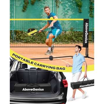 AboveGenius Pickleball Set with Net, Pickleball Paddles Set of 4, Portable Pickleball Net for Driveway, 4 Pickleball Balls, 1 Storage Bag,Indoor Outdoor Pickleball Games Gift (Yellow, 17 FT (NET))