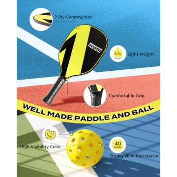 AboveGenius Pickleball Set with Net, Pickleball Paddles Set of 4, Portable Pickleball Net for Driveway, 4 Pickleball Balls, 1 Storage Bag,Indoor Outdoor Pickleball Games Gift (Yellow, 17 FT (NET))