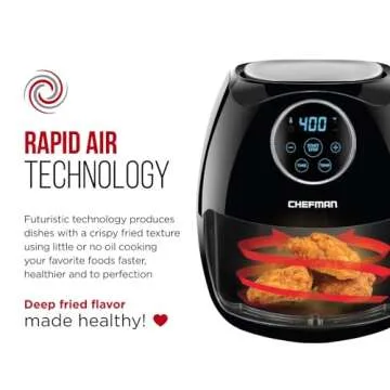 CHEFMAN Large Air Fryer 6.5 Qt XL, Healthy Cooking, User Friendly, Nonstick, Digital Touch Screen with 4 Cooking Functions w/ 60 Minute Timer & Auto Shut Off, BPA-Free, Dishwasher Safe Basket, Black