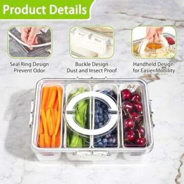 Salad Bar Containers for Fridge – Portable 4 Compartment Tray