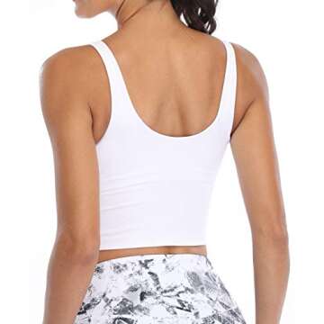 Oalka Sports Bra Womens Longline Padded Crop Tank Yoga Bras Workout Fitness Top Heart Pure White S