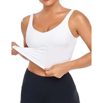 Oalka Sports Bra Womens Longline Padded Crop Tank Yoga Bras Workout Fitness Top Heart Pure White S