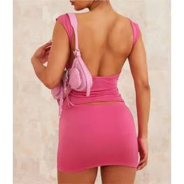 Yuemengxuan Women Sexy Mini Skirts Set Backless Slim Fitted Shirt High Waist Skinny Mini Skirts 2 Pi...