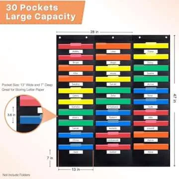 Opret 30 Pockets Storage Pocket Chart with 30 Nametag Pockets, Hanging Wall File Organizer for File ...