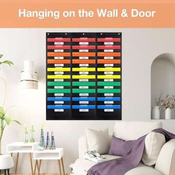Opret 30 Pockets Storage Pocket Chart with 30 Nametag Pockets, Hanging Wall File Organizer for File Folders with 5 Hangers for Classroom, Office, School Mailbox Organizer and Home (Black)