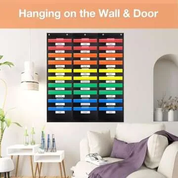Opret 30 Pockets Storage Pocket Chart with 30 Nametag Pockets, Hanging Wall File Organizer for File Folders with 5 Hangers for Classroom, Office, School Mailbox Organizer and Home (Black)