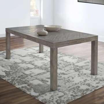 Benjara 72-89 Inch Extendable Acacia Wood Dining Table, Herringbone Pattern, Gray