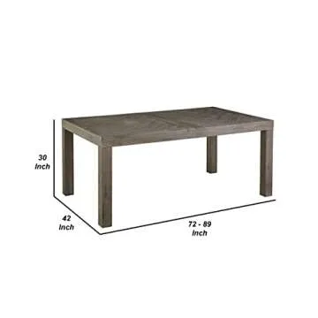 Benjara 72-89 Inch Extendable Acacia Wood Dining Table, Herringbone Pattern, Gray