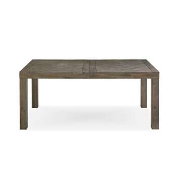 Benjara 72-89 Inch Extendable Acacia Wood Dining Table, Herringbone Pattern, Gray