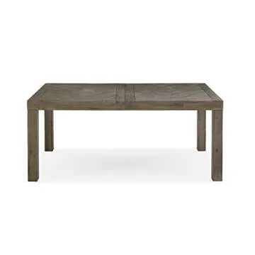 Benjara 72-89 Inch Extendable Acacia Wood Dining Table, Herringbone Pattern, Gray