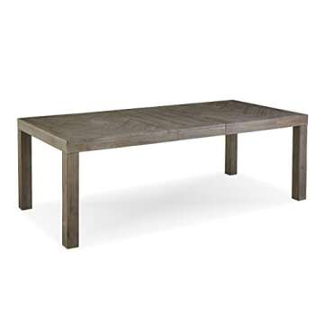 Benjara 72-89 Inch Extendable Acacia Wood Dining Table, Herringbone Pattern, Gray