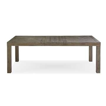 Benjara 72-89 Inch Extendable Acacia Wood Dining Table, Herringbone Pattern, Gray