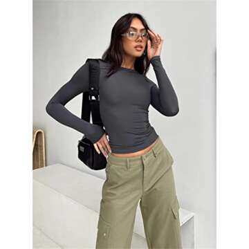 Hafailia Fitted Basic Long Sleeve Shirt Women - Skim Dupes Casual Y2K Long Sleeve Tops Crewneck Slim Fit Tshirt Tees Gray S