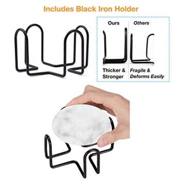 White Marble Stone Coasters for Drinks (100% Real Solid Marble), Set of 6, with Holder | Perfect Housewarming Gift, Wedding Gift, or for Your Kitchen, Living Room, Coffee Table Decor