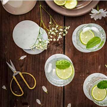 White Marble Stone Coasters for Drinks (100% Real Solid Marble), Set of 6, with Holder | Perfect Housewarming Gift, Wedding Gift, or for Your Kitchen, Living Room, Coffee Table Decor