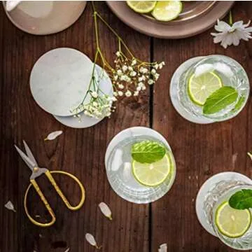 White Marble Stone Coasters for Drinks (100% Real Solid Marble), Set of 6, with Holder | Perfect Housewarming Gift, Wedding Gift, or for Your Kitchen, Living Room, Coffee Table Decor