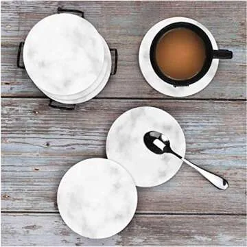 White Marble Stone Coasters for Drinks (100% Real Solid Marble), Set of 6, with Holder | Perfect Housewarming Gift, Wedding Gift, or for Your Kitchen, Living Room, Coffee Table Decor