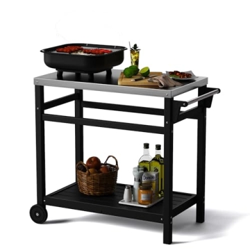 TORVA Outdoor Prep Grill Cart - Stainless Steel Tabletop for  BBQ, Portable Design