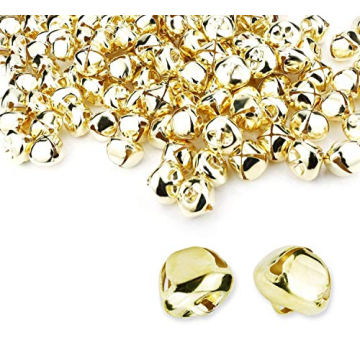 Augshy 50 Pieces Jingle Bells 4/5Inch Craft Bell Bulk for Christmas Home and Pet Decorations (Gold)