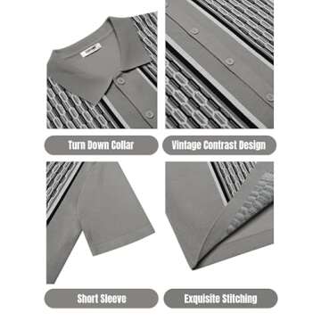 COOFANDY Men's Short Sleeve Knitted Set 2 Piece Vintage Polo Outfits Button Down Casual Suit