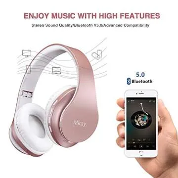 MKay Rose Gold Bluetooth Headphones Wireless for Girls