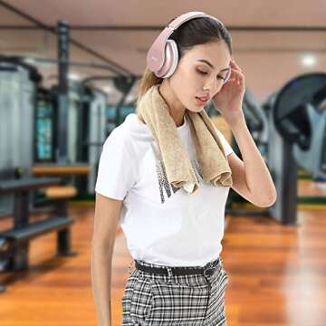 MKay Bluetooth Headphones Wireless, Girls Over Ear Headset V5.0 with Microphone, Foldable & Lightweight, Support Tf Card MP3 Mode and Fm Radio for Cellphones Laptop TV-Rose Gold