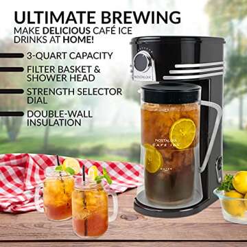 Nostalgia 3-Quart Iced Tea & Coffee Brewing System With Double-Insulated Pitcher, Strength Selector ...