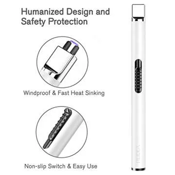 REIDEA USB Candle Lighter, Windproof Flameless Electronic Lighter with Safety Protector Button, Rech...