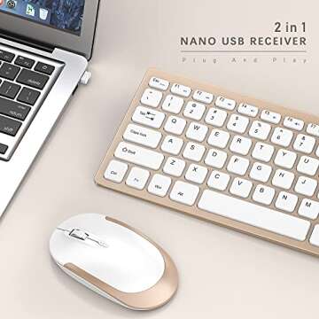 Compact Wireless Keyboard Mouse, 2.4GHz Ultra Thin Small Wireless Keyboard Mouse Combo for Desktop, ...