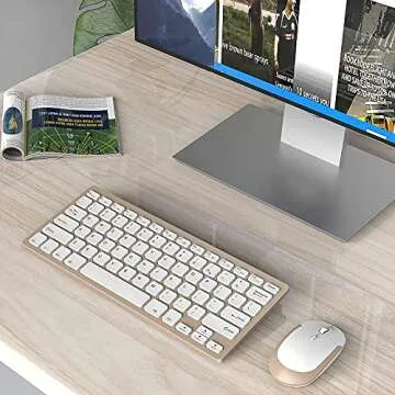 Compact Wireless Keyboard Mouse, 2.4GHz Ultra Thin Small Wireless Keyboard Mouse Combo for Desktop, Laptop (Gold)