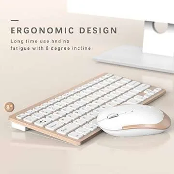 Compact Wireless Keyboard Mouse, 2.4GHz Ultra Thin Small Wireless Keyboard Mouse Combo for Desktop, Laptop (Gold)