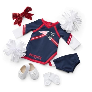 American Girl New England Patriots Cheer Uniform for 18 inch Doll - 5 pcs with Pom Poms, Ages 6+