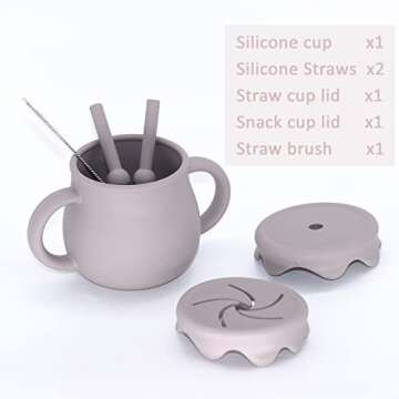 Ginbear 2-in-1 Silicone Baby Cups with Straw & Snack Cup Lid, 8.5 OZ Spill Proof Sippy Cups, Toddler...
