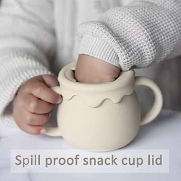 Ginbear 2-in-1 Silicone Baby Cups with Straw & Snack Cup Lid, 8.5 OZ Spill Proof Sippy Cups, Toddler Training Cup for ages 12 M+ (Argil)