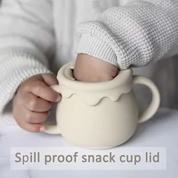 Ginbear 2-in-1 Silicone Baby Cups with Straw & Snack Cup Lid, 8.5 OZ Spill Proof Sippy Cups, Toddler Training Cup for ages 12 M+ (Argil)